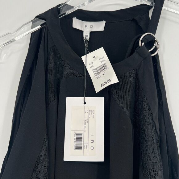 IRO‎ Top Womens 40 Lace Black Cold Shoulder Cut Out Blouse Designer - Picture 8 of 10